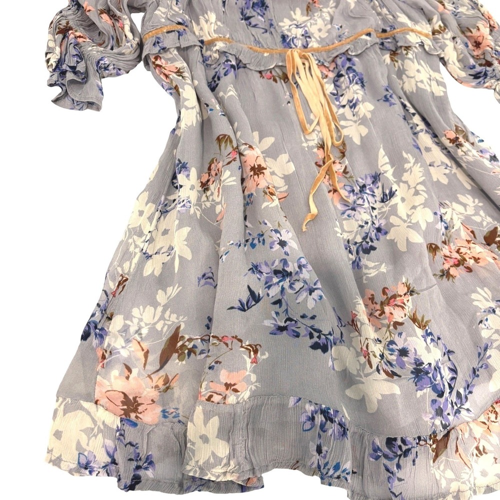 New Free People Floral Babydoll Mini Dress Women S Lavender Gray Puff Sleeve NWT - Picture 11 of 11
